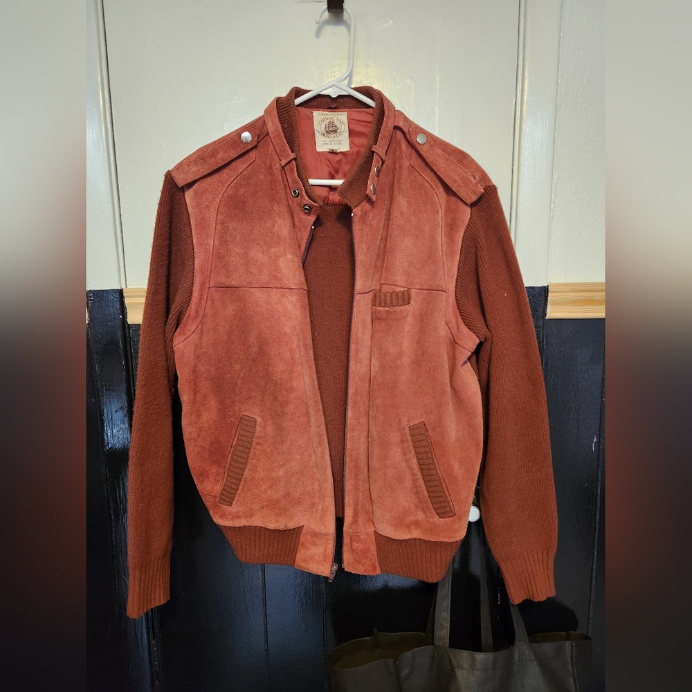 Vintage Caribou Bay Trading Co. Men's XL Suede Bomber Jacket - Rust